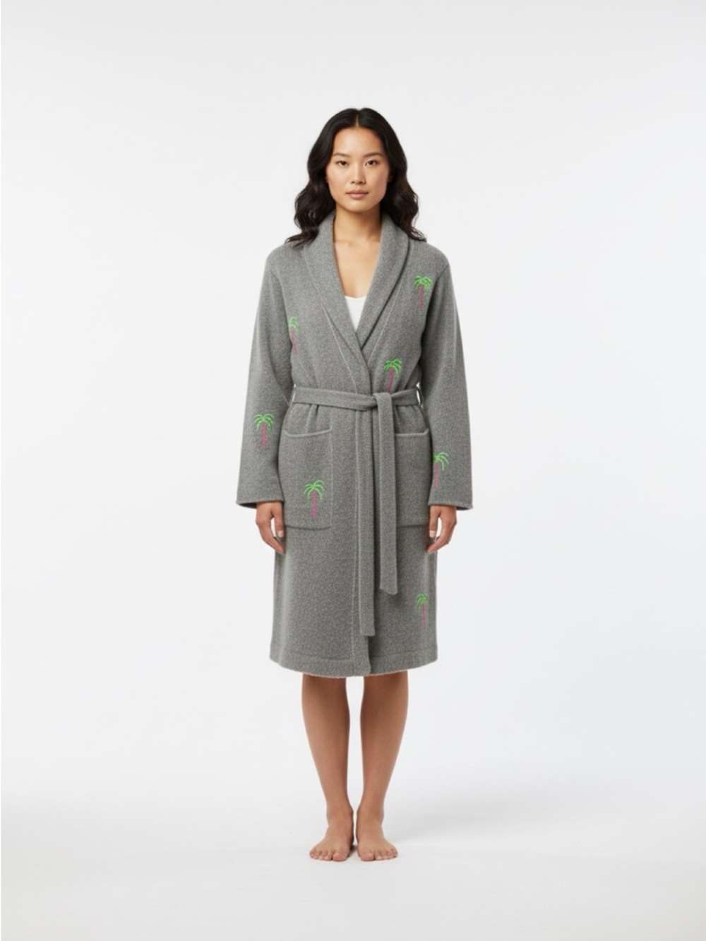 The Elder Statesman Cashmere Palm Embroidery Robe